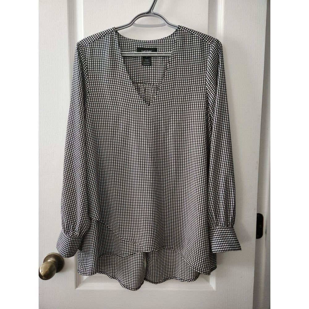 Karen Kane Womens Crossover-hem V-neck High Low Blouse Long Sleeve Black White S
